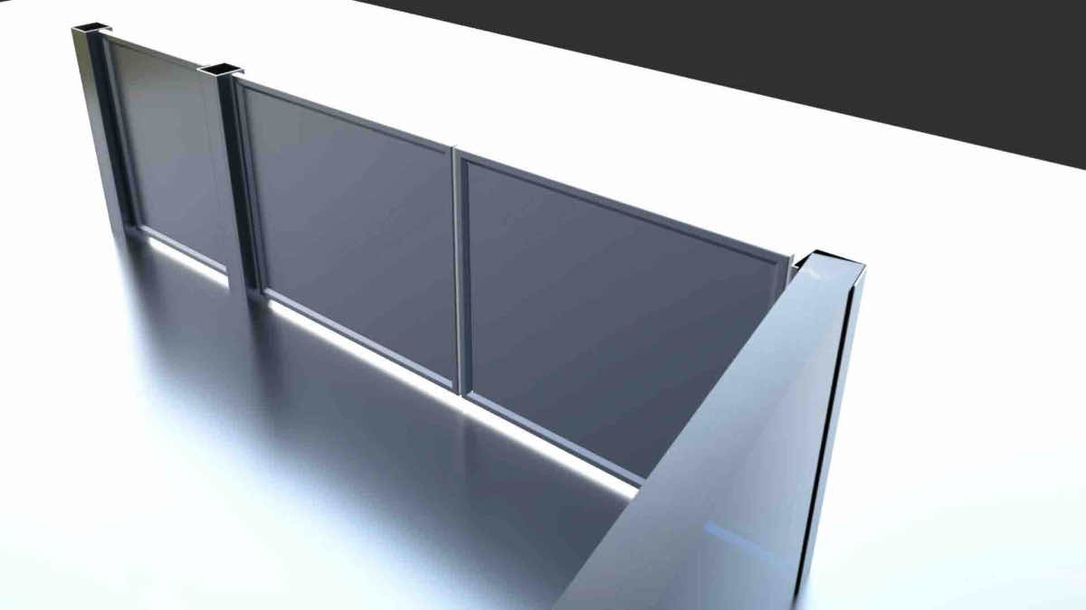 Render 3D di studio del profilo delle ante del cancello in acciaio corten