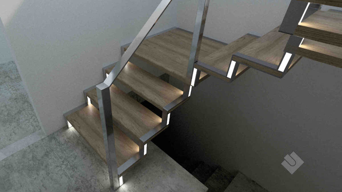 Render con simulazione impianto luci a led