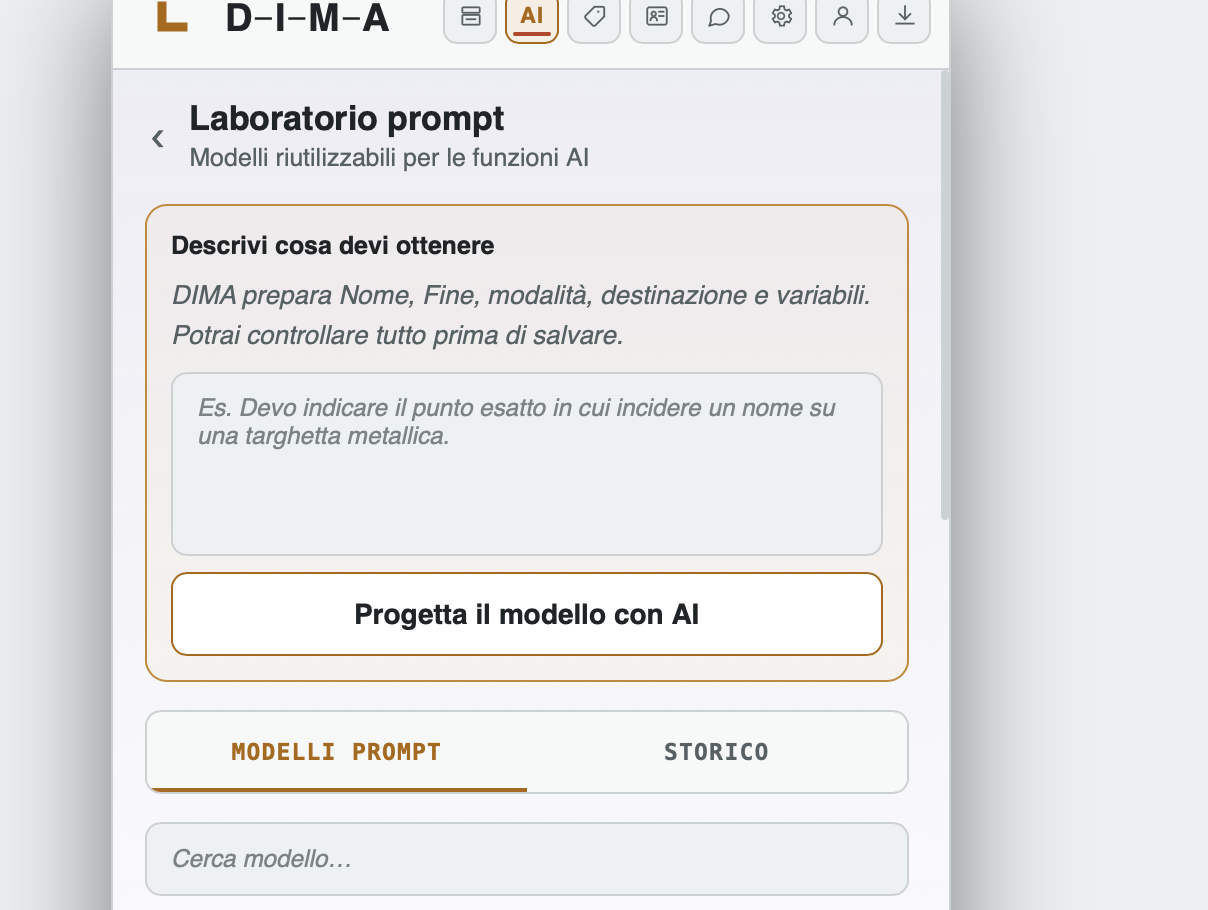 Interfaccia del Laboratorio prompt DIMA