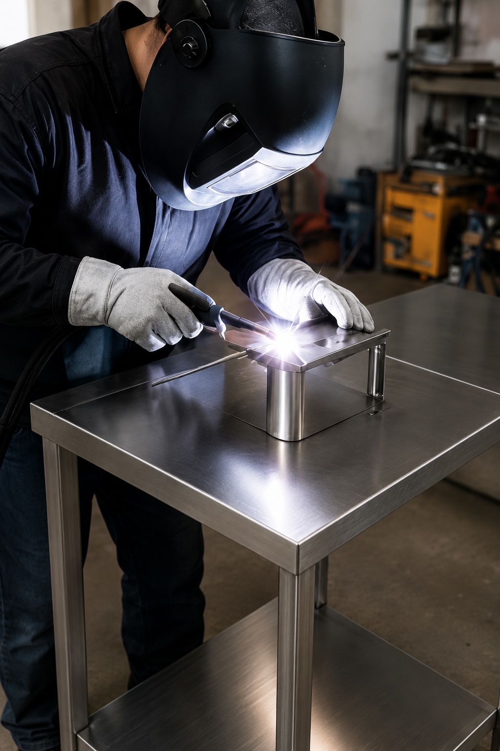 Realizzazione mediante saldatura del tavolino inox