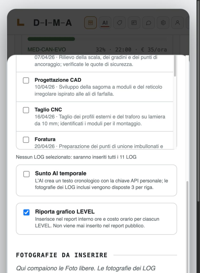 Opzioni del report interno per sunto AI e grafico Level