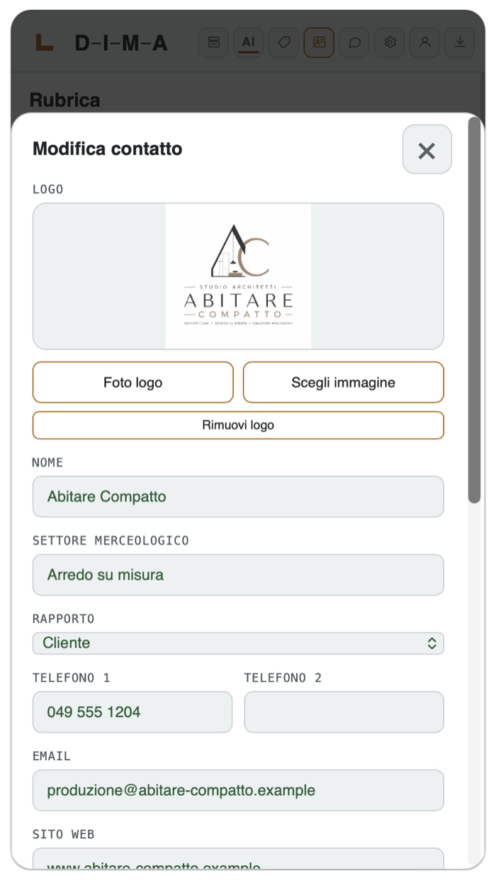 Scheda completa di un contatto