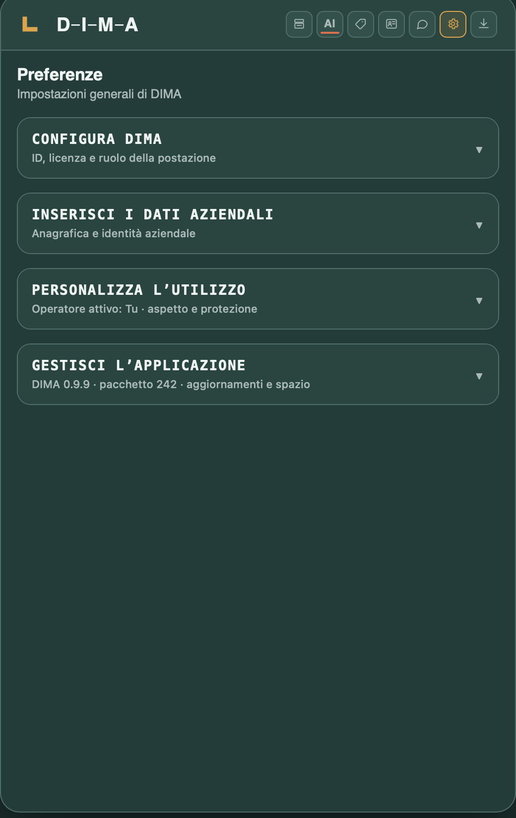 Preferenze generali di DIMA