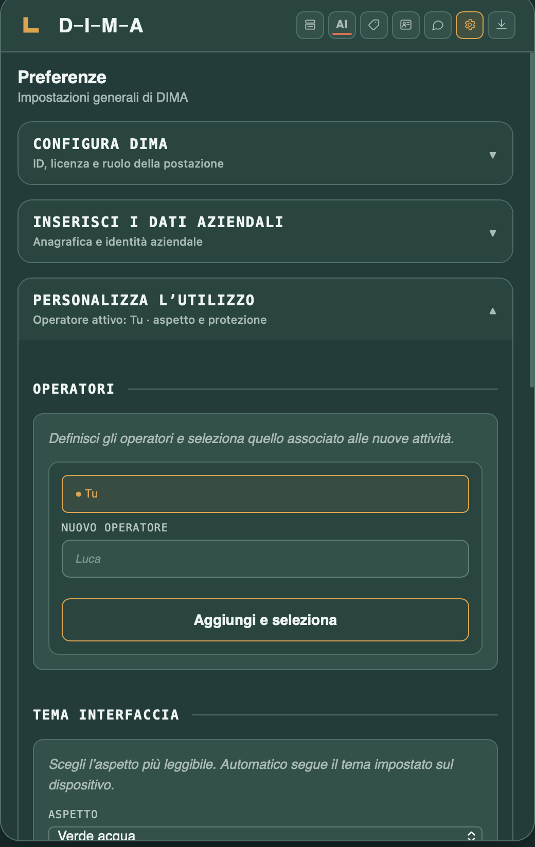 Operatori e tema dell’interfaccia