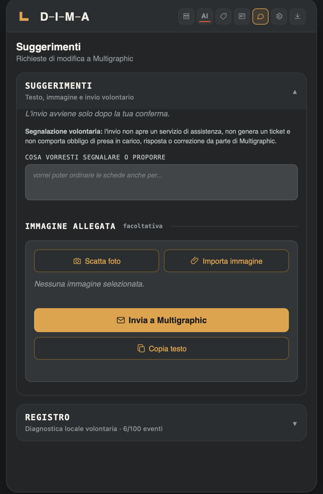 Modulo Suggerimenti aperto