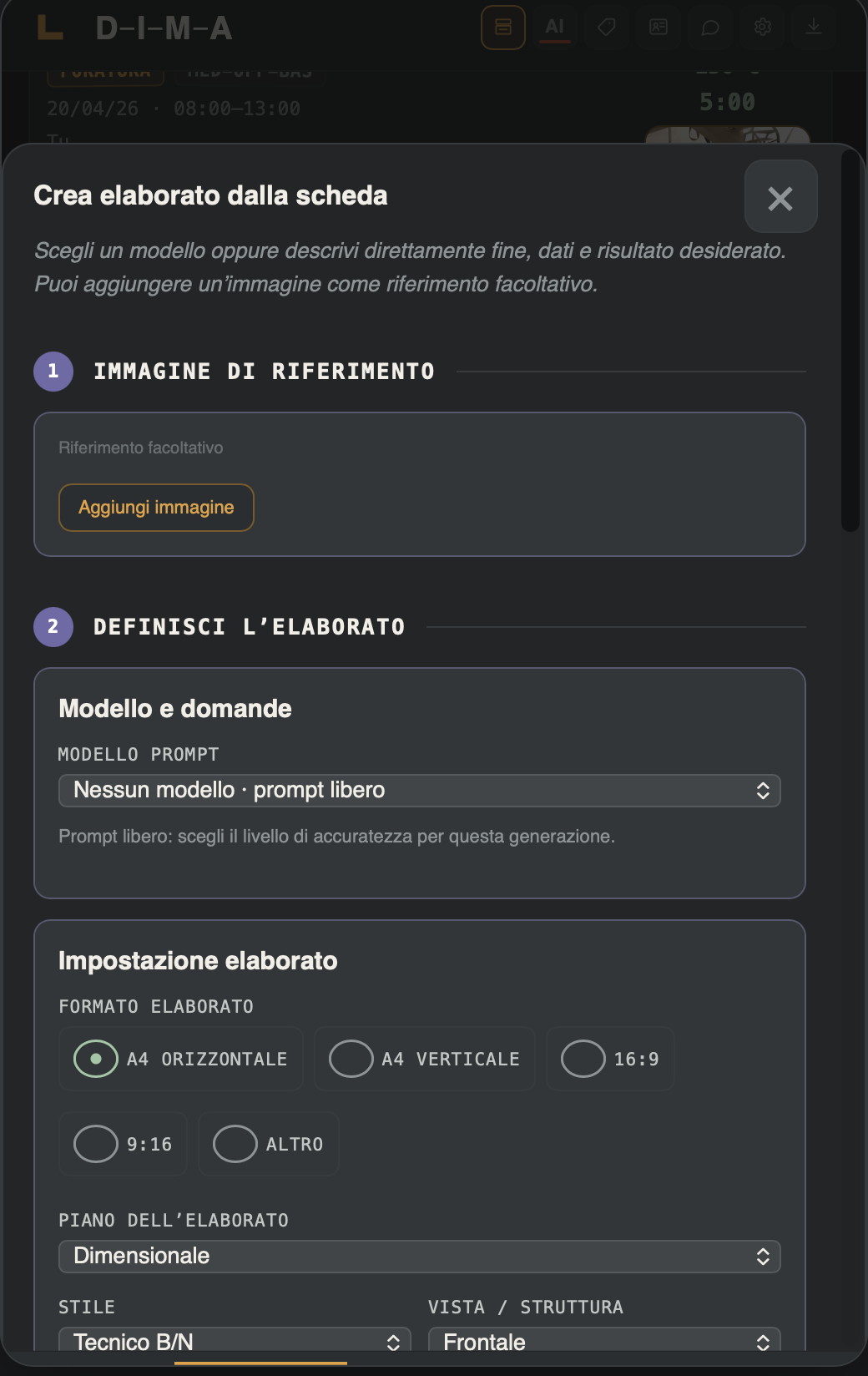 Opzioni finali della creazione di un elaborato