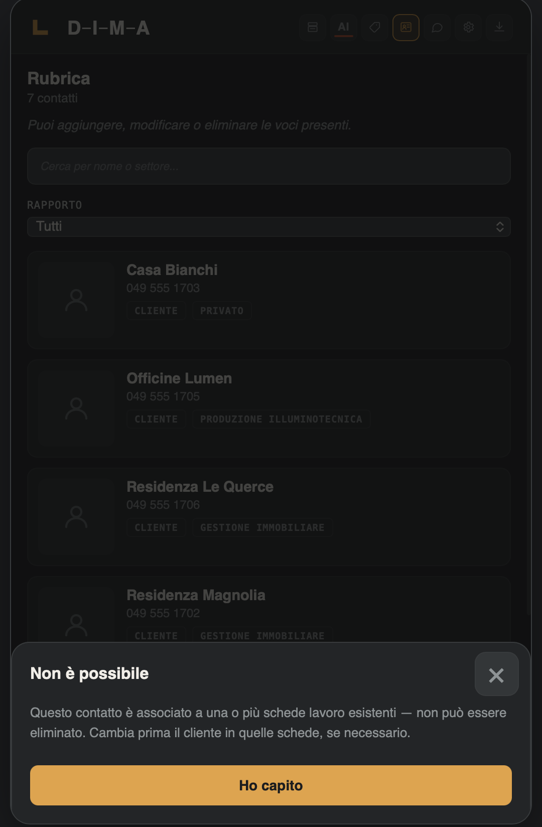 Finestra informativa Non è possibile
